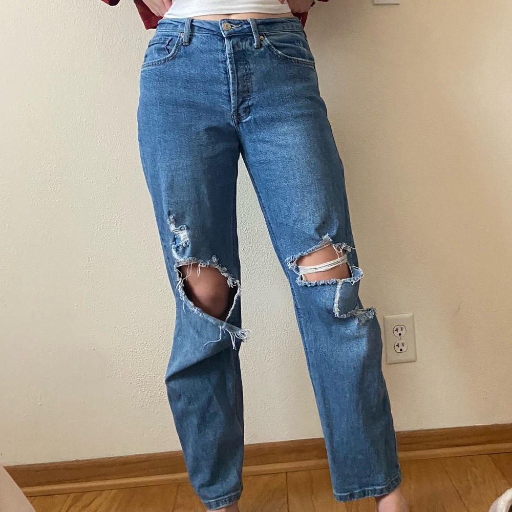 Medium Wash Straight Leg Distressed Jeans Wild Fable Size 8